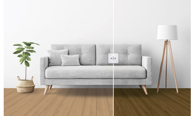 Trying new flooring in a room photo with Roomvo